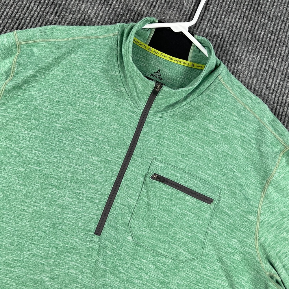 Prana Pullover Shirt Mens XL Extra Large Green Long Sleeve 1/4 Zip Mock Outdoors